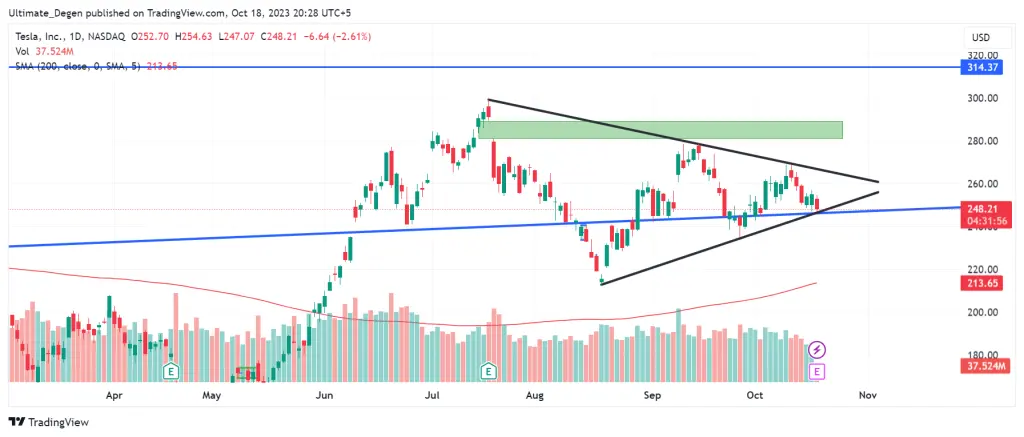 Daily chart of Tesla stock price