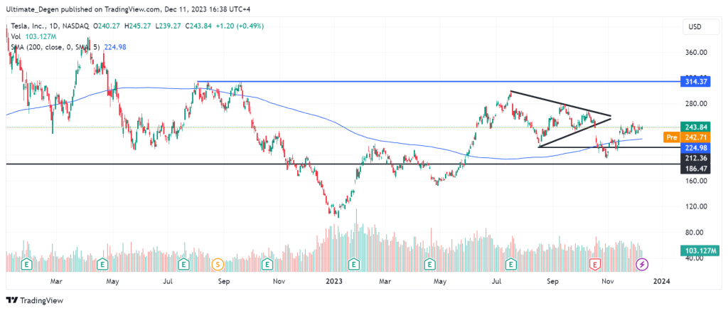 Tesla stock price chart